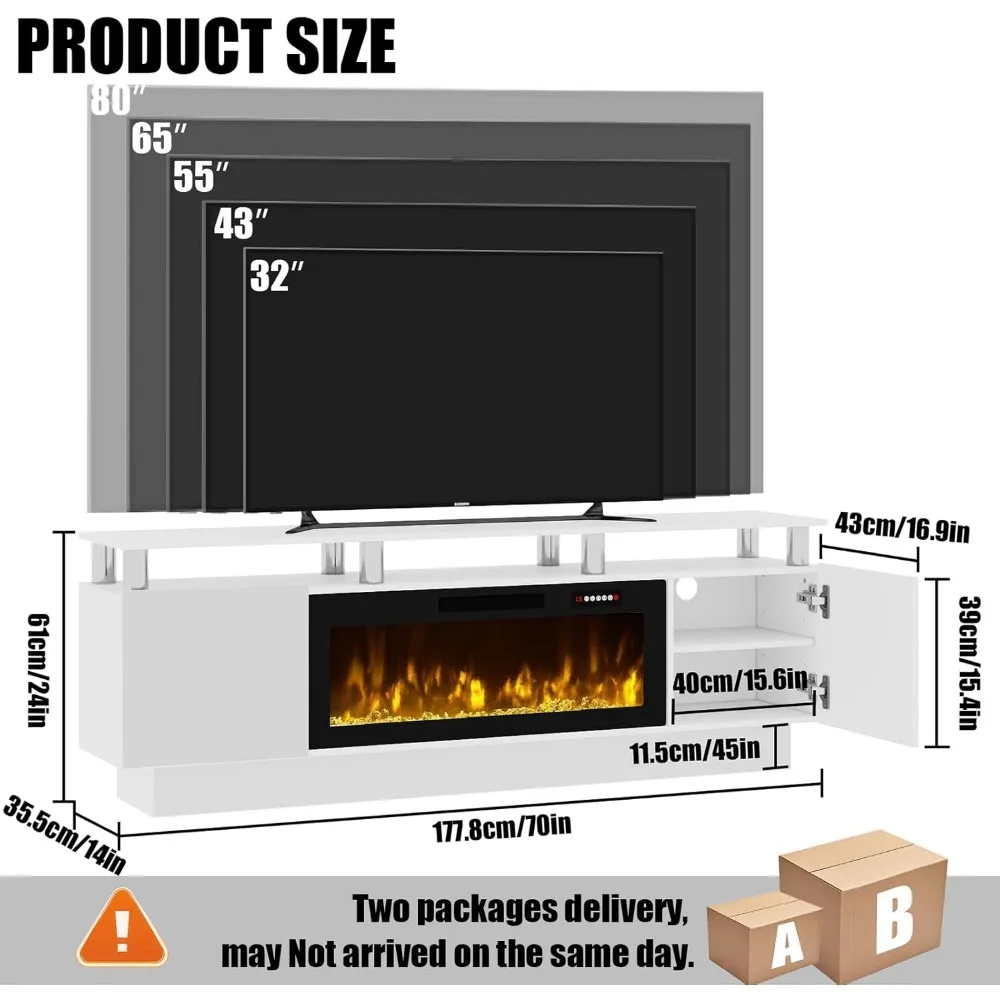 70" Modern Fireplace TV Stand with 36" Electric Fireplace for TVs Up to 80 inch, Luxury LED Light Entertainment Center with High image 6