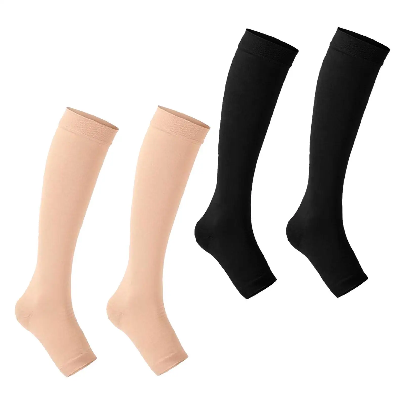 Chaussettes de compression en nylon à bout ouvert pour femmes et hommes, hauteur genou, soutien et amélioration de la circulation sanguine, idéales pour les infirmières, les enseignants, les personnes qui restent debout toute la journée et les athlètes.