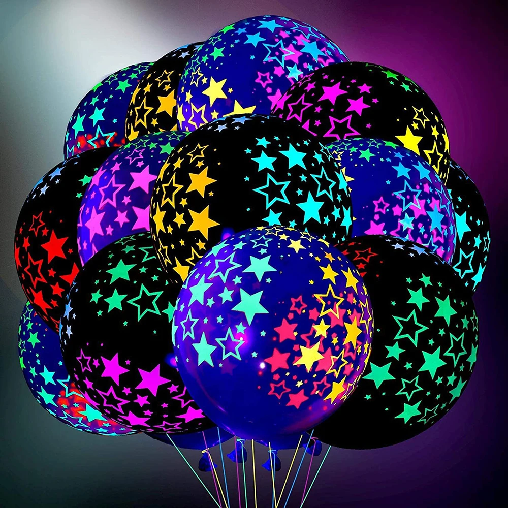 12inch Light Fluorescent Neon Star Blacklight Latex Balloon for Glow In The Dark Birthday Party Supplies Wedding Arch Decoration