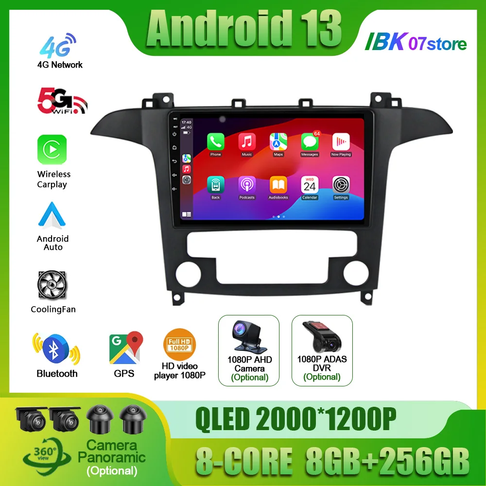 Per Ford S-MAX 2005-2006 Android 13 Car Audio Radio Navigation Multimedia Player Stereo 2Din Carplay Autoradio Head Unit 4G WIFI