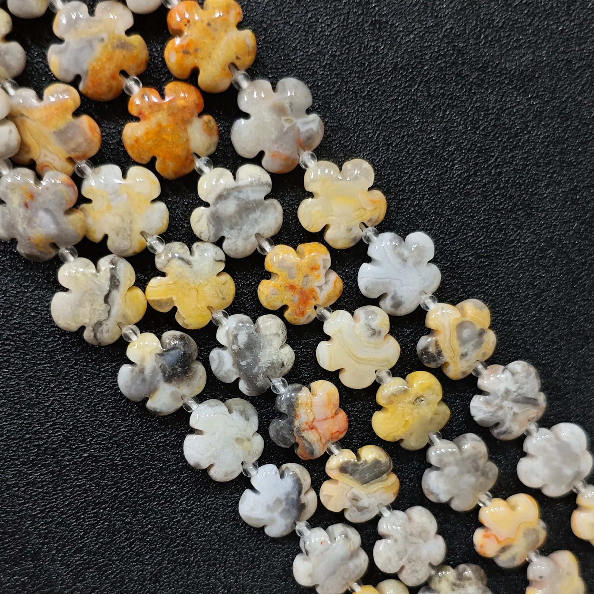 Crazy Lace Agate Flower Beads Wholesale, 15mm Banded Agate Blossom Loose Strand Approx. 22 Beads for DIY Jewelry Accessories