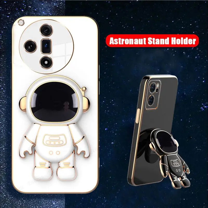 For Find X7 Ultra X7pro Plating Astronaut Stand Holder Case For FindX7 X7ultra X6 X5 Pro Candy Color Silicone Soft Phone Cover