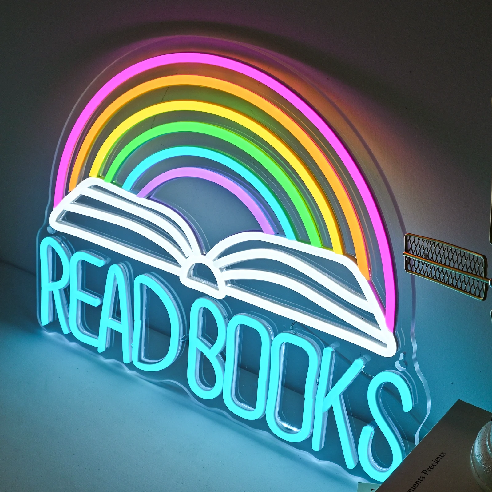 Read Books Rainbow Neon Led Sign Art Wall Light For Library Reading Study Club Room Decoration Neon Lumineux Mural Dimmable USB