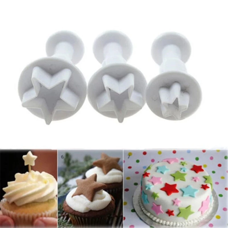 3Pcs/Set Star Shape Fondant Cake Decorating Plunger Biscuit Cookies Cutter Sugarcraft Diy Mold Christmas Cake Decorating Tools