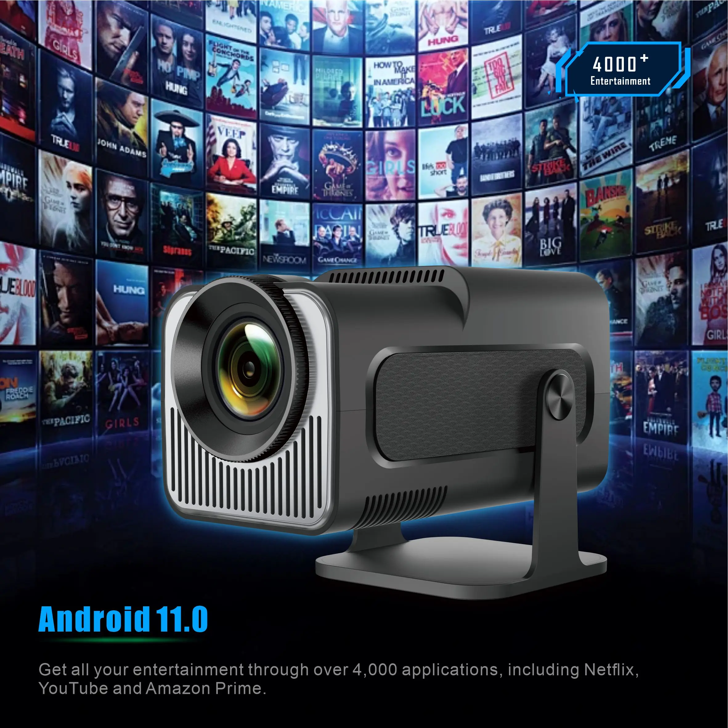 Hy320 Mini Draagbare Projector 4K 1080P Native 1280*720P Android11 Wifi6 Bt5.0 Auto Keystone Cinema Data Show Beam Projector Hdmi