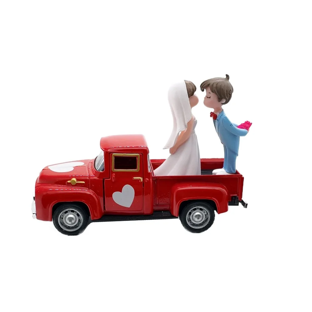 

С парной куклой День святого Валентина, декор грузовика, сенсорная игрушка в форме сердца, мини-автомобиль, орнамент, фигурки, скульптура