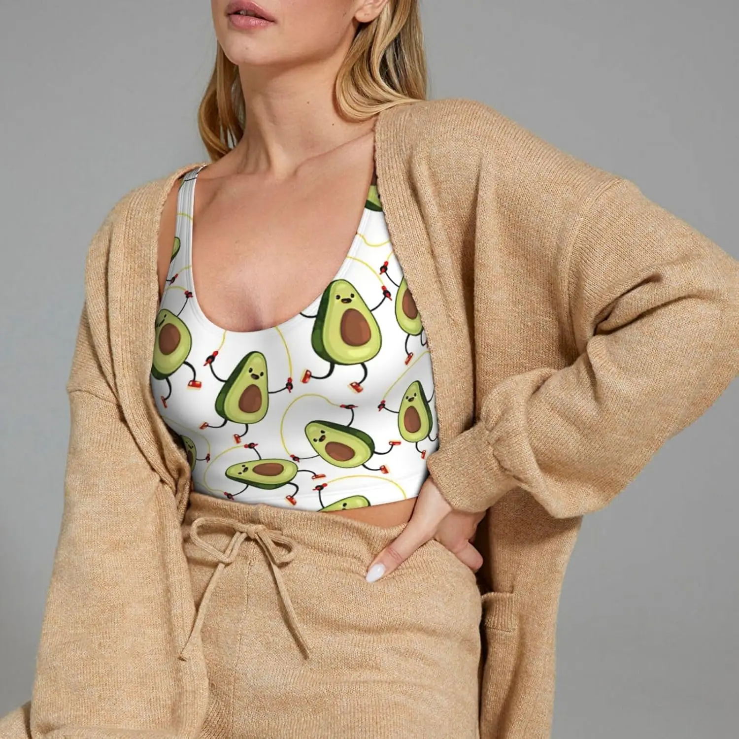 面白い漫画アボカドプリント軽量夏から冬のファッション女性スポーツベストヨガワークアウトベスト女性のための