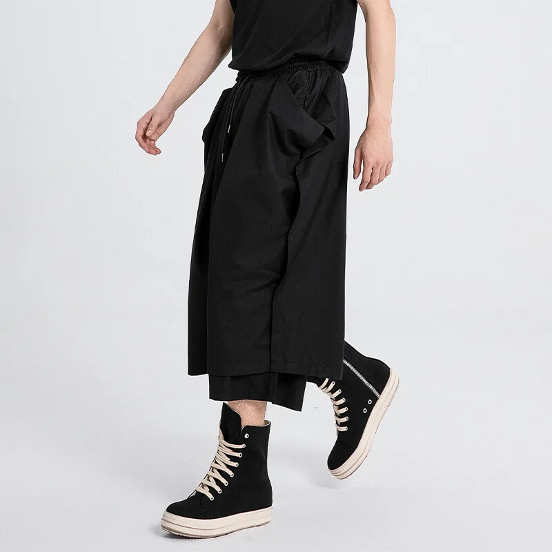 

Men's Casual Pants X064 Unisex Japanese Dark Style Wide Leg Loose Comfortable Side Button Double Layer Casual Pants