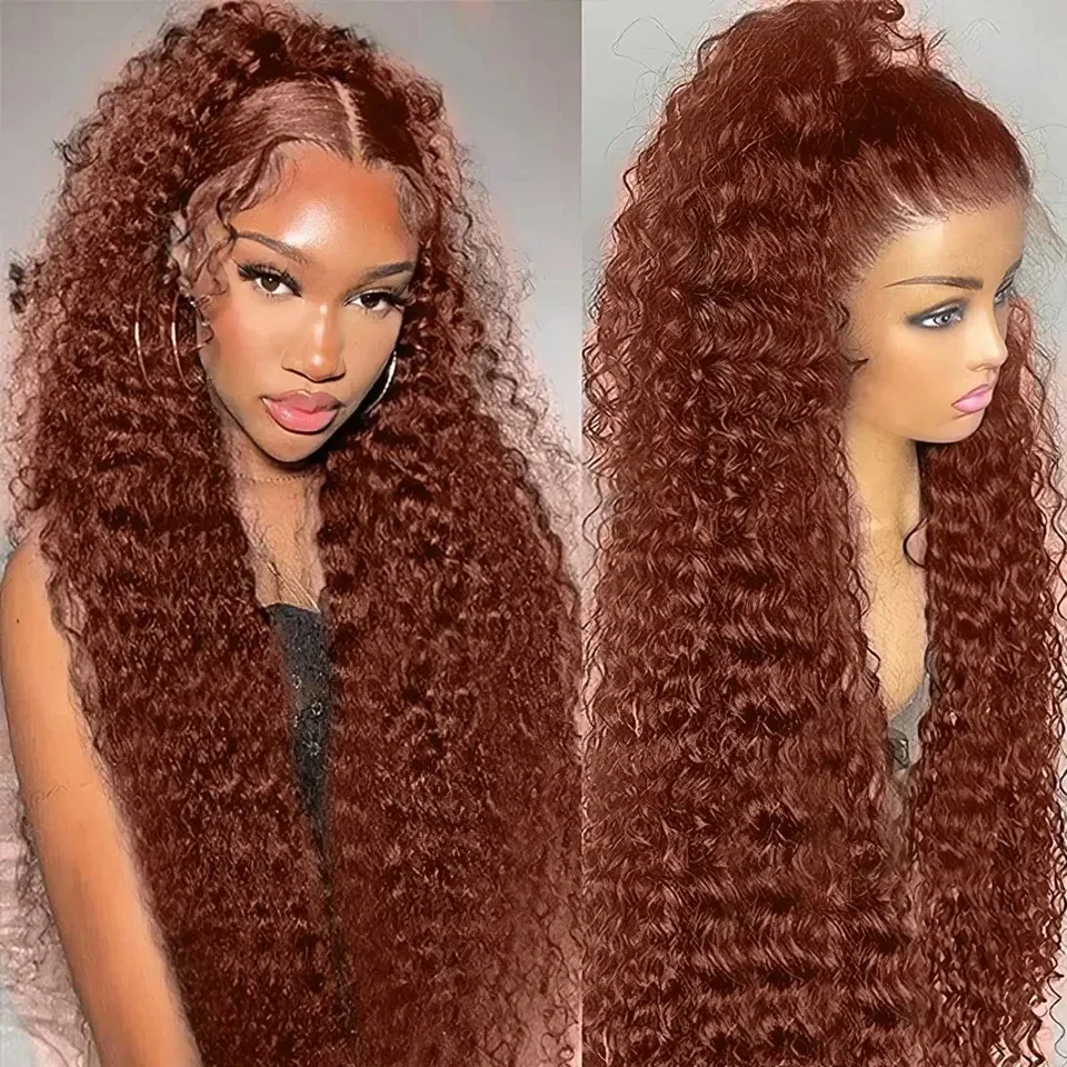 

Curly Red Brown Reddish Brown 13x6 Lace Front Human Hair Wigs 13x4 Lace Frontal Wig 220% HD Deep Wave 5x5