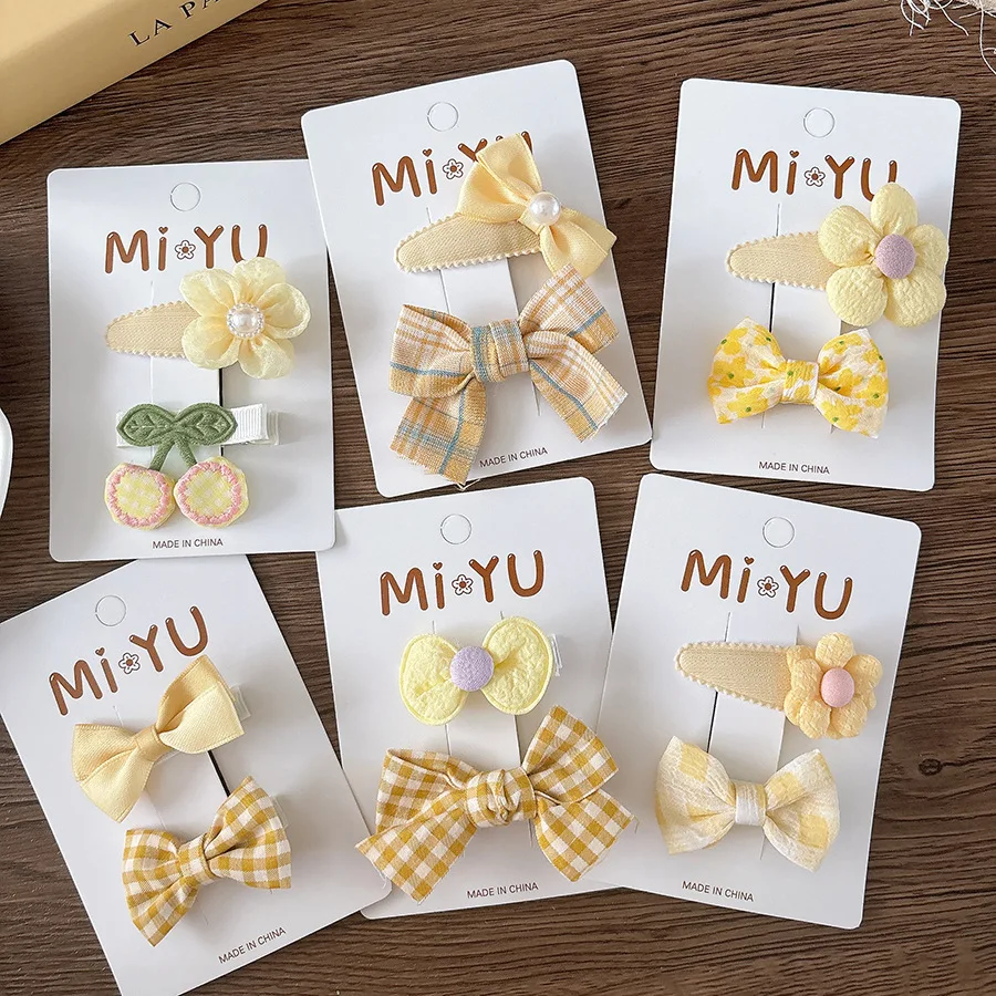 

Girls Yellow Hair Clips Baby Snap Clip Newborn Hairpin Cute Little Girl Hair Accessories Kids Handamde Cloth Covered Hairclips
