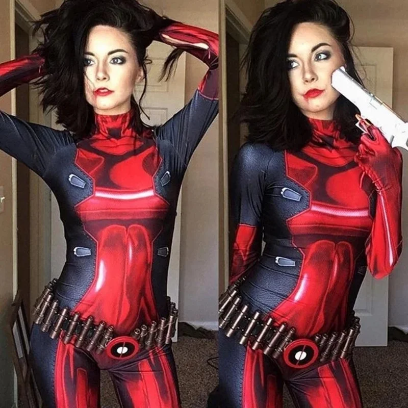 

Lady Deadpool Cosplay Costume Girls Woman Female Superhero Suit Halloween Bodysuit Adults Kids Zentai Catsuits