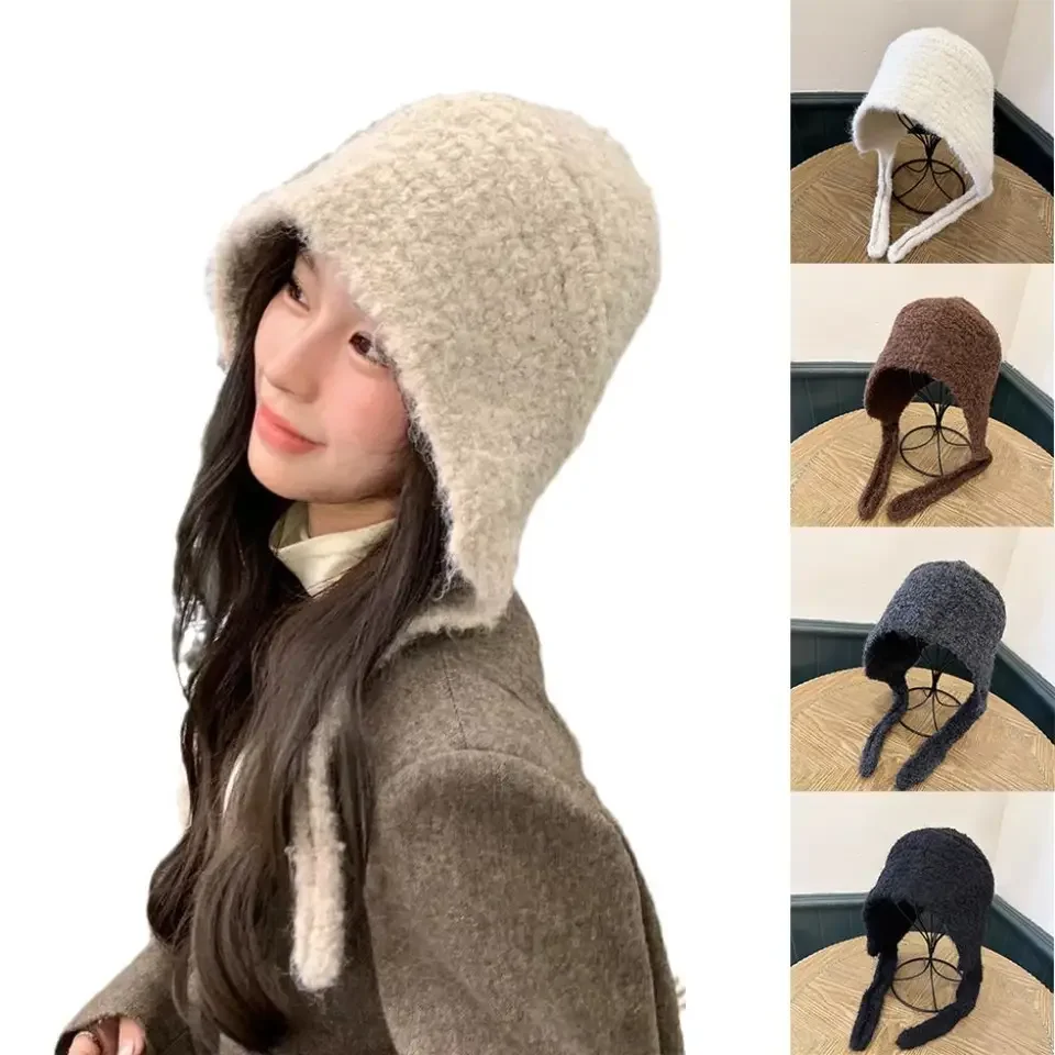 

Winter Warm Plush Earmuffs Cap Thickened Windproof Knitted Beanies Bonnet Cold Soft Pullover Hat Autumn and Winter