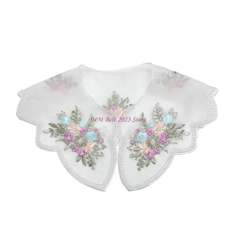 

49ME накидка-шаль из органзы с вышитыми разноцветными цветами и накладным воротником с вышивкой бисером, аксессуар для одежды