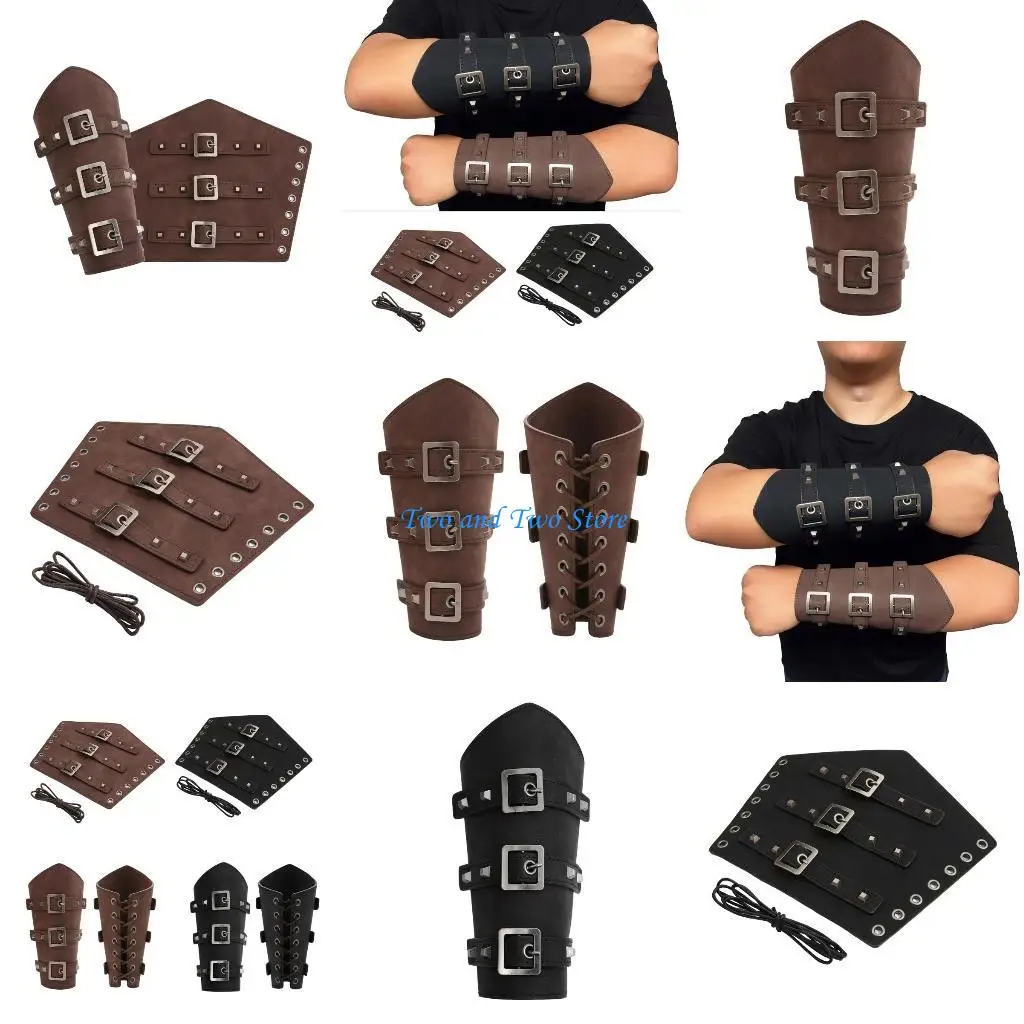 

HX6F Knight Vintage Wrist Bracers with Rivet Decor Adult Cycling Wrist Guard Cosplay Bracers Halloween Supplies