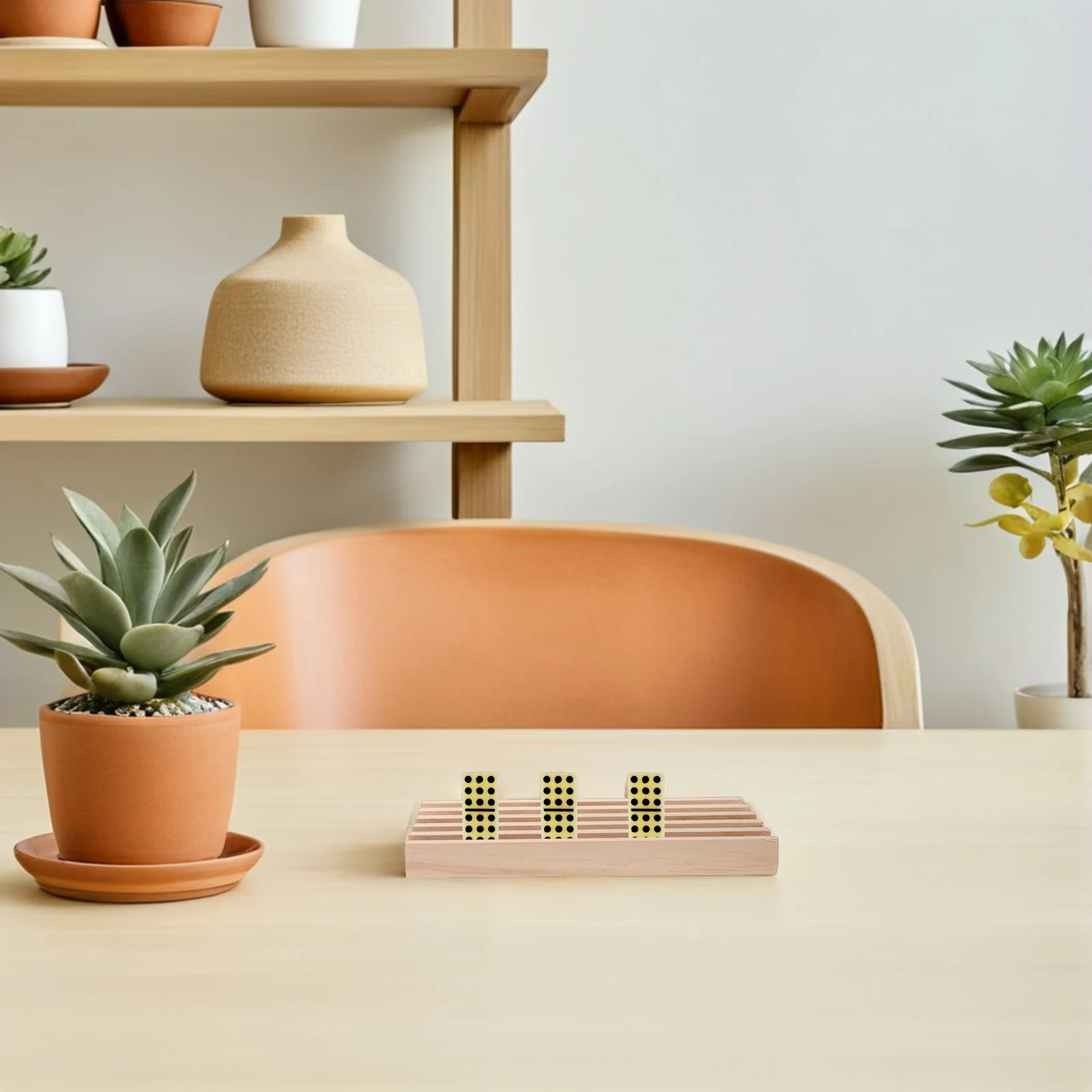 1pcs Wooden Domino Rack Holder For Tiles Playing Cards Solid Wood Board Game Organizer Tray Anti-Slip Base Mexican Train