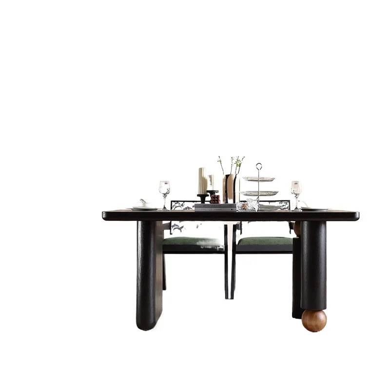 

French antique solid wood dining table and chair combination + silent wind retro long dining table