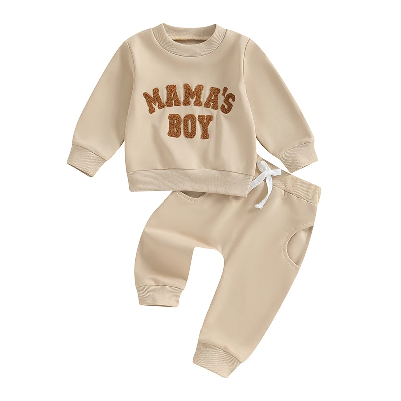 

Baby Boy 2Pcs Fall Outfits Long Sleeve Letter Embroidery Pullover + Pocket Pants Set Toddler Clothes