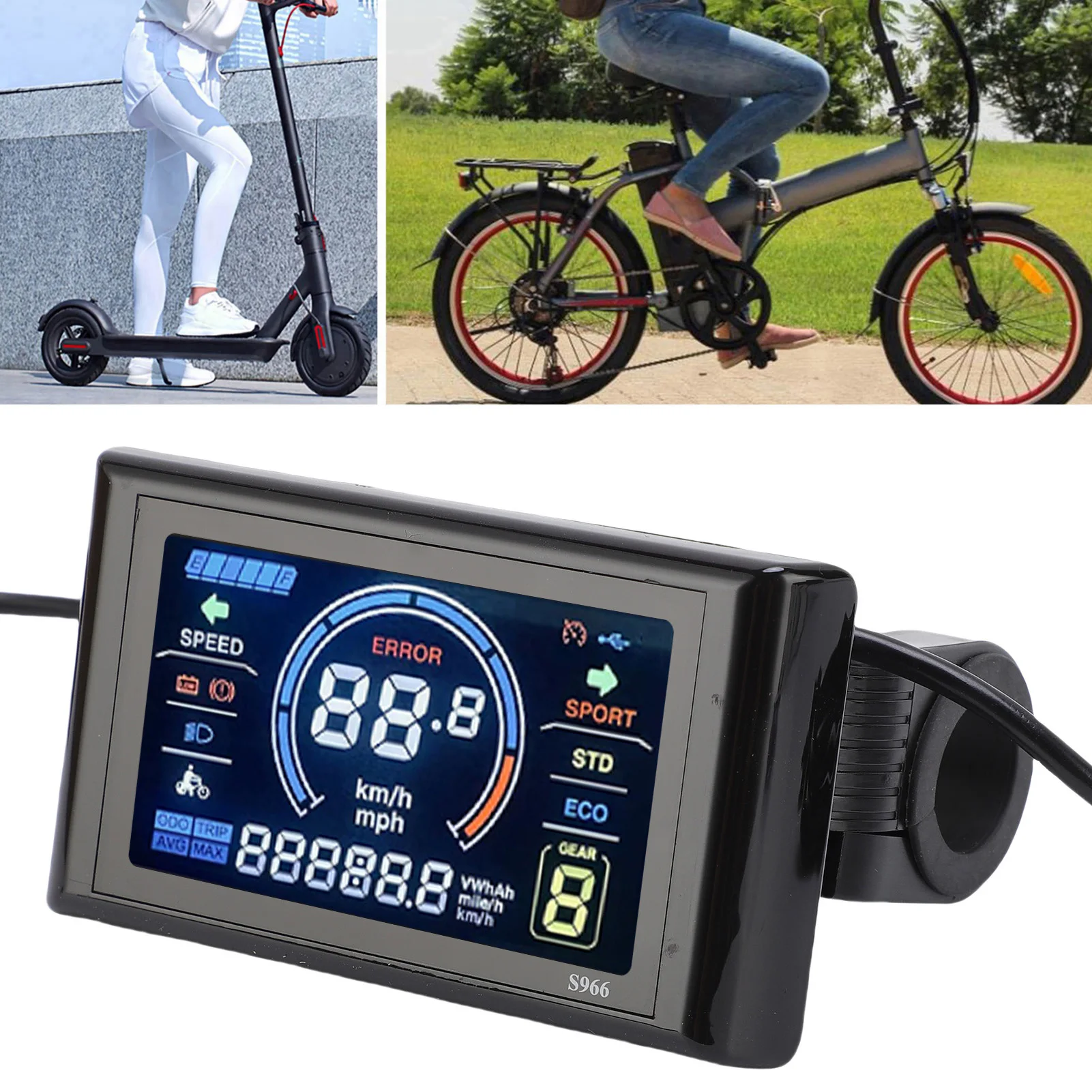 

Electric Scooter LCD Display Large Color Screen 24V 36V 48V Electric Bike LCD Display Panel SM Connector for 0.9in Handlebars