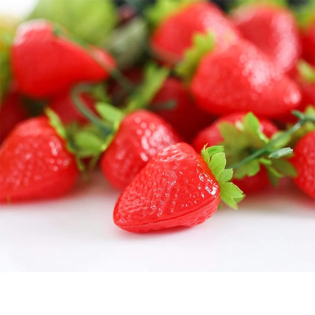 

Artificial Strawberries Bulk Pack of 50 with Green Stems for Home Decoration Event Centerpieces and Photography Props