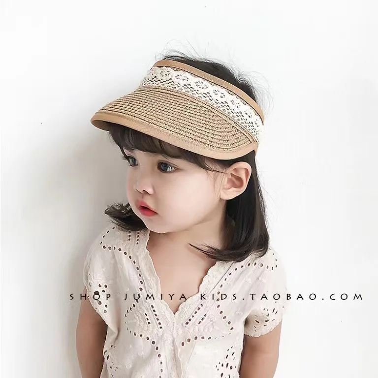 Summer Children\'s Fashion and Trend of Everything Casual Girls Baby Outing Beach Sunshade Sun Protection Lace Empty Straw Hat