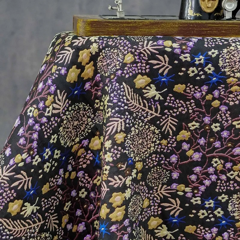 Black Background Relief Jungle Plant Flower Color Woven Jacquard Fabric Retro Dress Dress Vest Bag Curtain Decorative Fabric view 3