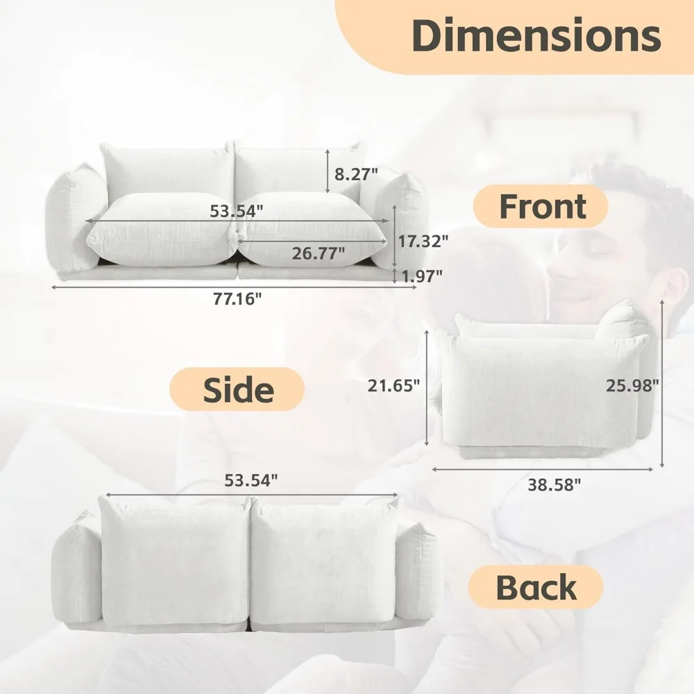 Modular Sectional Sofa,Lovesofa Couch, 77.16inch Minimalist Convertible couch, Modern  2 Seater Living Room Sofa Sets