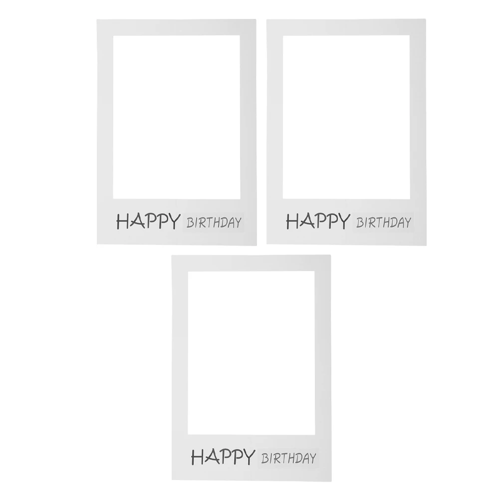 

3pcs Happy Birthday Photo Booth Props White Black Rectangle Picture Frames For Indoor Celebration Decorations