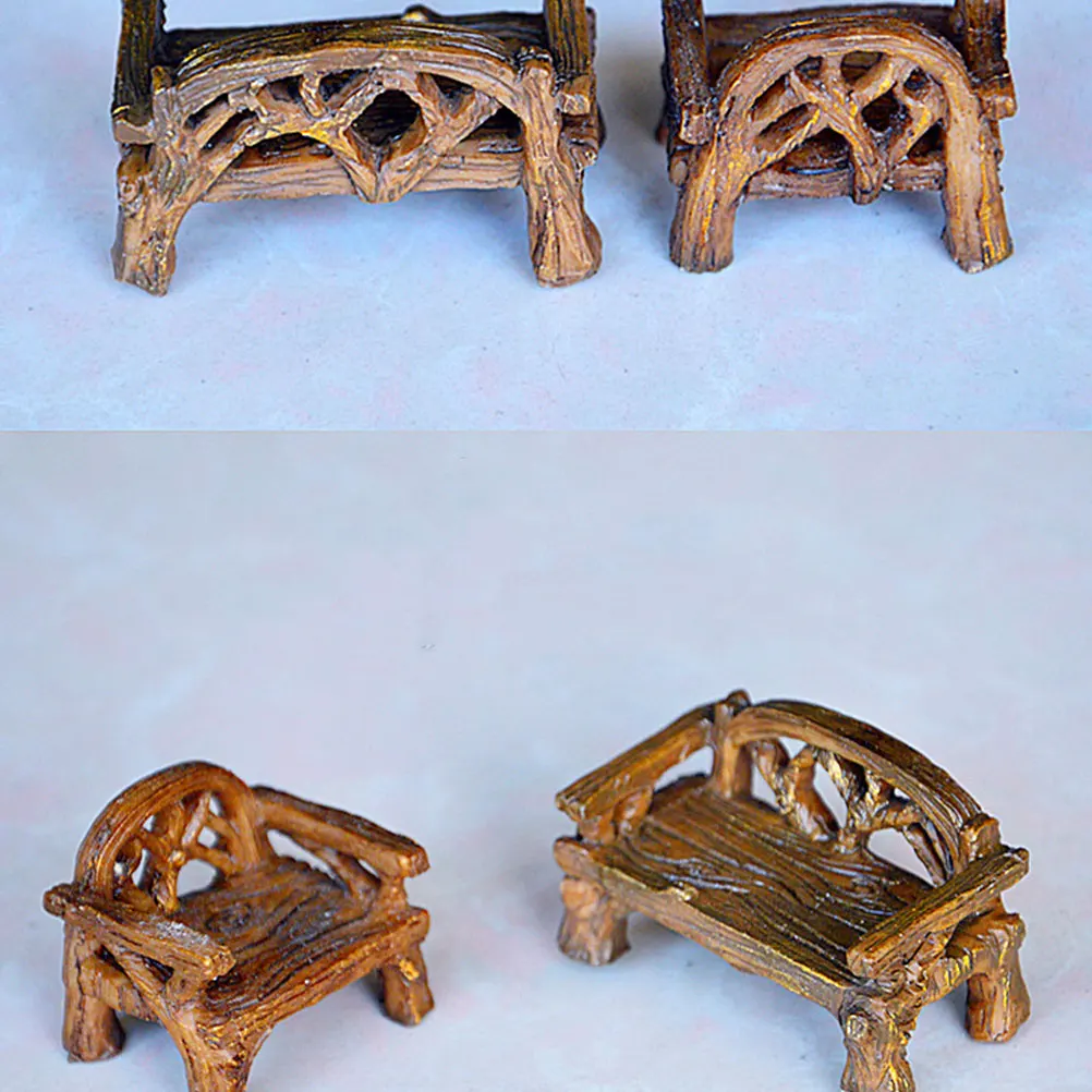 

4Pcs Mini Resin Stool Bench Durable Landscape Accessory for Micro Garden Succulent Moss Plant Decoration Mini Resin Chair