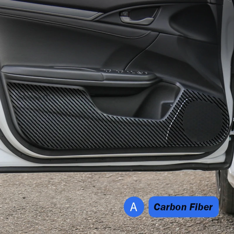 4pcs Car Door Anti Kick Pad Carbon Fiber Leather Texture Anti Dirt Protective Sticker For Honda Civic 10Th Generation 2016~2019