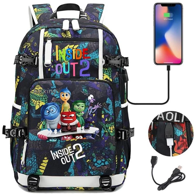 New Inside Out2 Backpack Black Bookbag Cartoon School Bags for Teenage Kids Camouflage Travel Bagpack USB Laptop Shoulder Bags