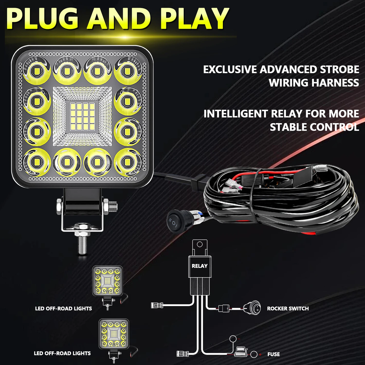 MONDEVIEW E21 3-inch square LED work light, suitable for off-road 4X4 trucks motorcycles SUV ATVs Jeep daytime running lights