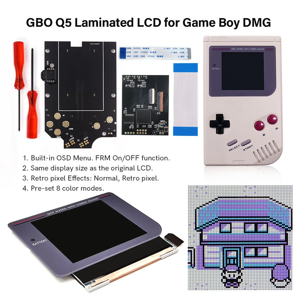 

Hispeedido IPS Q5 Laminated Backlight LCD Screen OSD Menu FRM Function Screen Kit+Pre-cut Shell Case For Game Boy DMG Classic