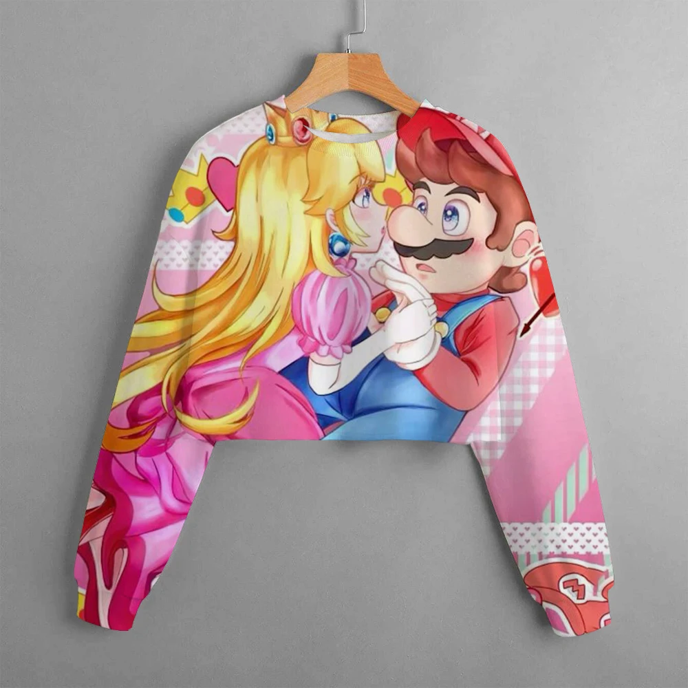 Super Marios and Princess Peach Cropped Hoodie Kids felpa con cappuccio autunno Fashion Girl felpa con cappuccio Girl 4-14 anni