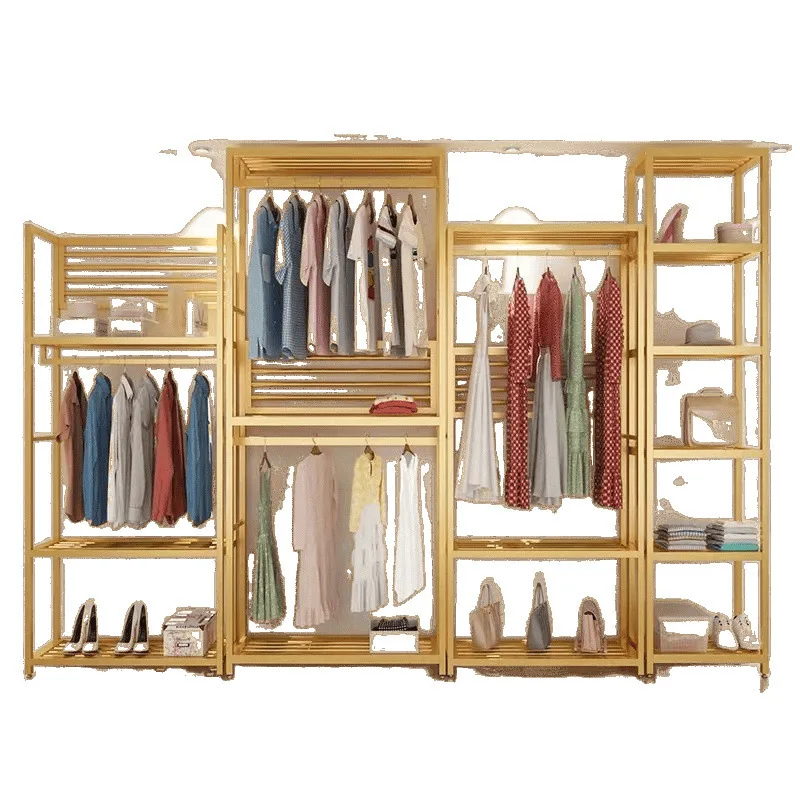 

Clothing store display rack Double-layer floor-to-ceiling men's and women's hanger
