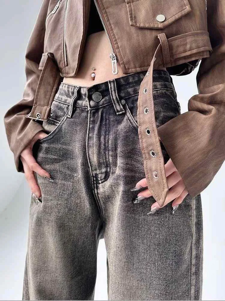 Vintage café motocicleta jaqueta de couro das mulheres outono nova moda solta turn down collar curto casacos do plutônio versátil streetwear