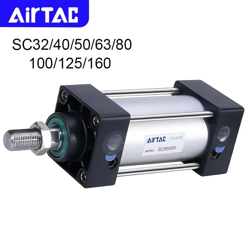 AIRTAC SC اسطوانة الهواء الهوائية القياسية SC32/40/50/63/80/100/125/160 مللي متر 25/50/75/100/200/300/400/500 مللي متر السكتة الدماغية مزدوجة التمثيل