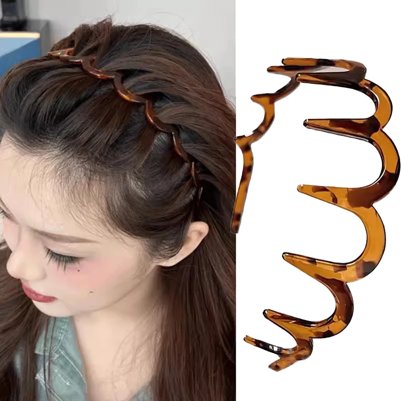 Korean Brown Resin Wave Toothed Headband for Women Girls Fashion Hair Comb Zigzag Band Notched Hairband Hair Accessories