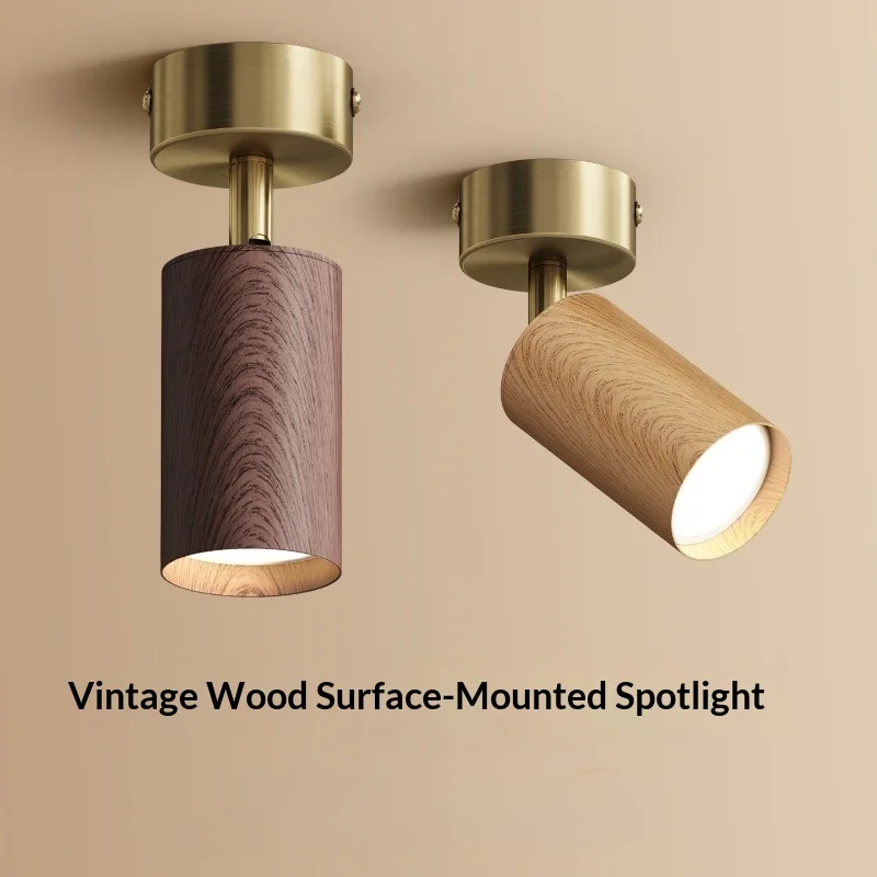 Mid Century Walnut Surface Mount Spotlight Living Bedroom TV Background Decorative LED Home Decor Wall Lamp Ceiling Fixture