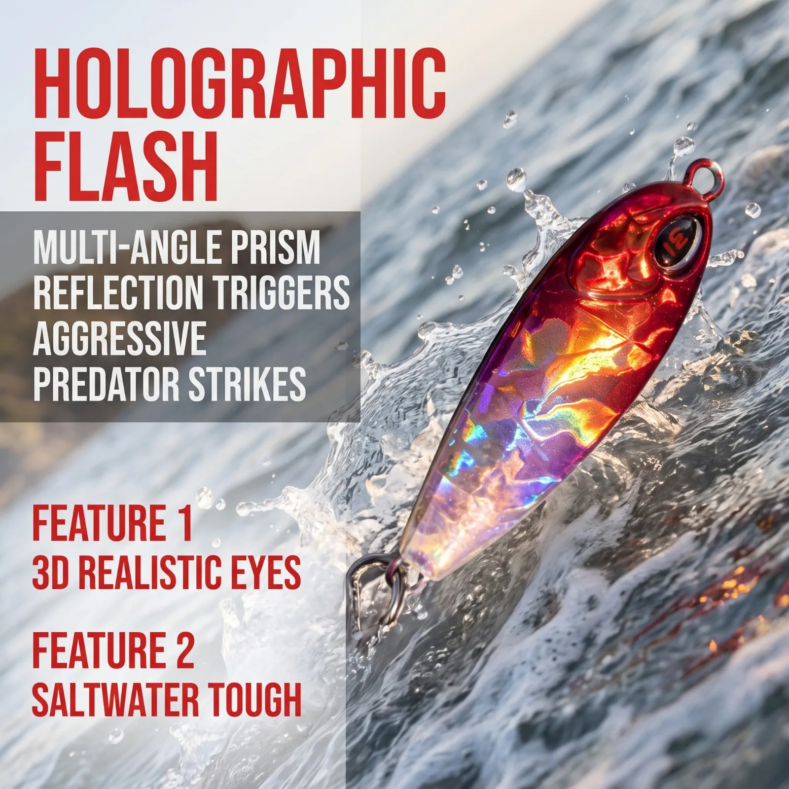 Goture Metal Jig Lure Laser Holographic Painting Casting Jig Bait Heavy Duty Split Ring Treble Hook for Shore Boat Fishing
