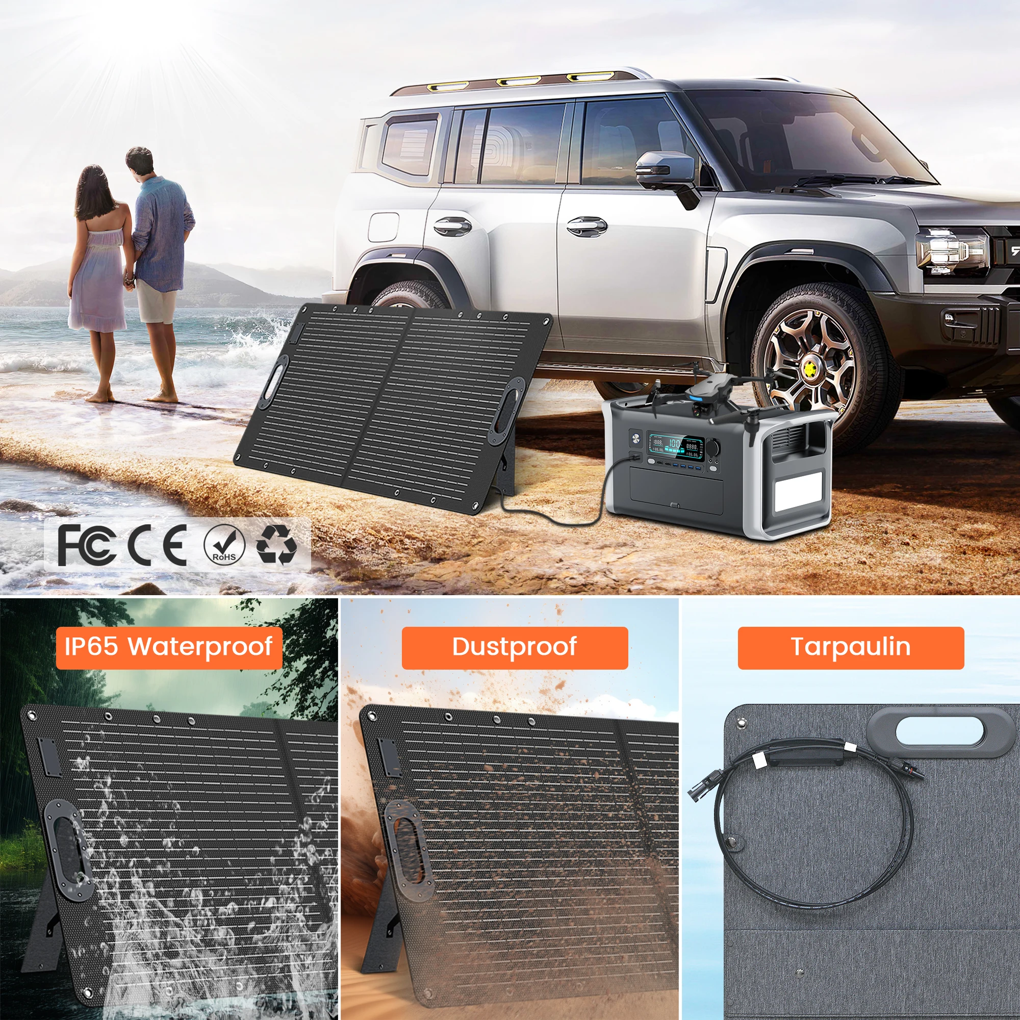 ETFE 100W Flexible Solar Panels Portable Foldable Solar Charger PWM Solar Charge Controller for Generator Power Station/RV/Phone