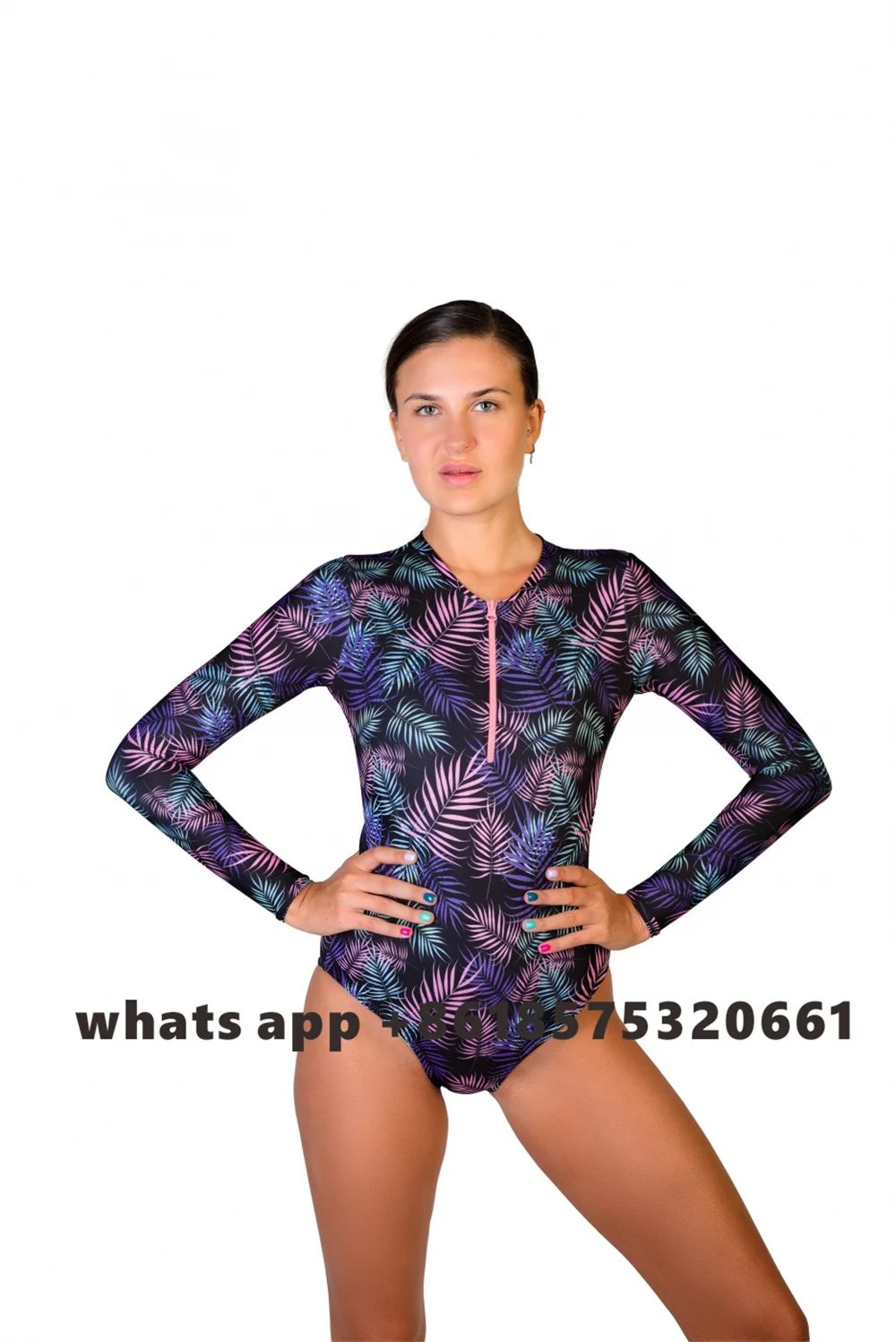 

Wave Harmony One Piece Swimsuit Female Swimwear Long Sleeve Front Zipper Sun Protection Bathing Suit Surfing Beach Bodysuit