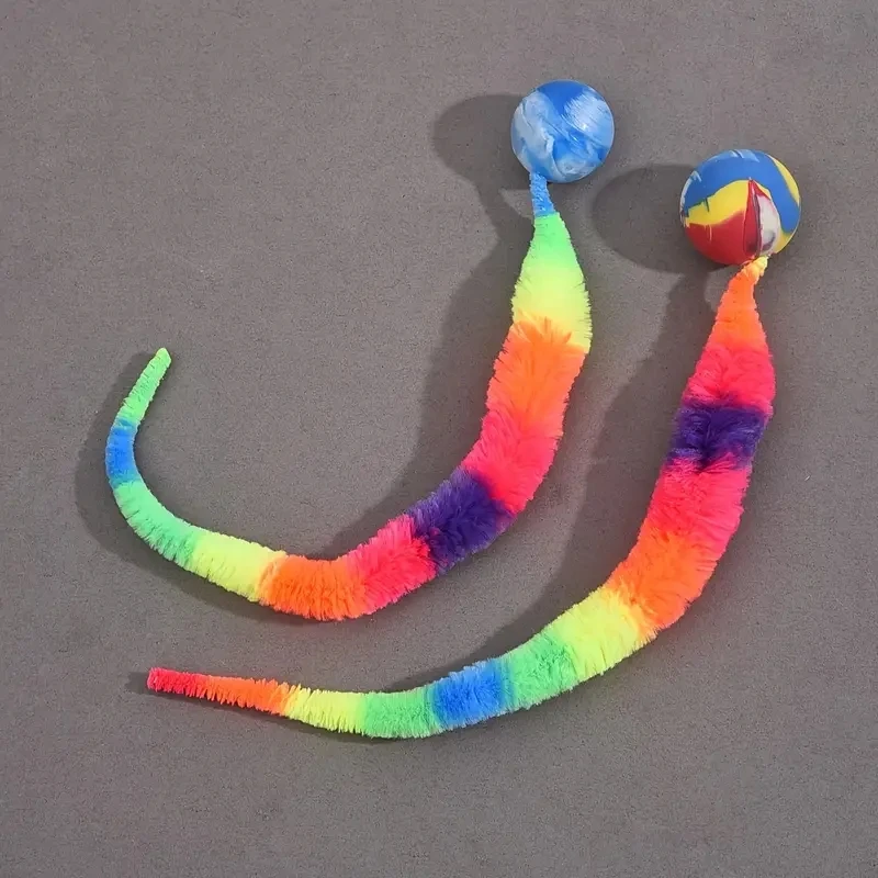 2 Pcs Interactive Cat Teaser Toys - Geometric Polyester Twisty Worms with Attached Balls, Uncharged Pet Play Sticks for Kittens