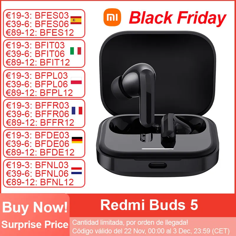 Global Version Xiaomi Redmi Buds 5 Bluetooth Earphone,BT5.3 Wireless Earphone,Up to 46dB Active Noise Cancellation,Touch control