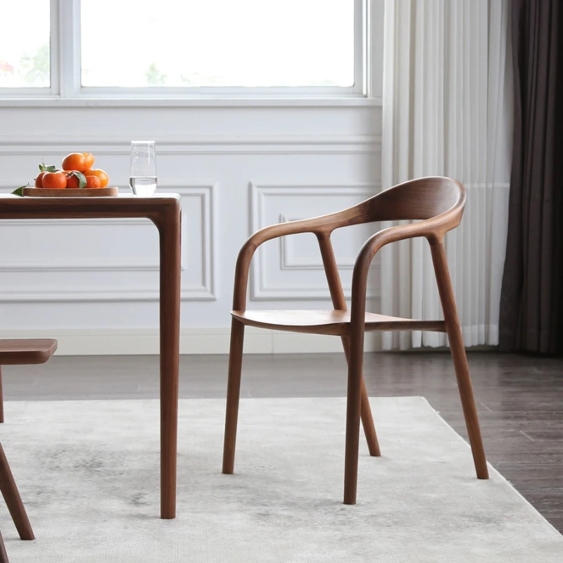

Black walnut dining chair Nordic modern log all solid wood tenon and mortise restaurant furniture