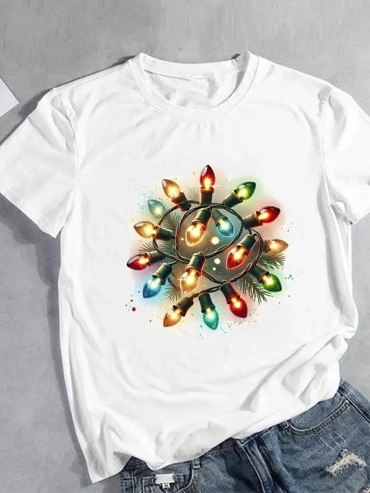 Festival Trend Cute 90s Tee Clothing Women Fashion Merry Christmas New Year Holiday Print Graphic Short Sleeve T Female T-shirts