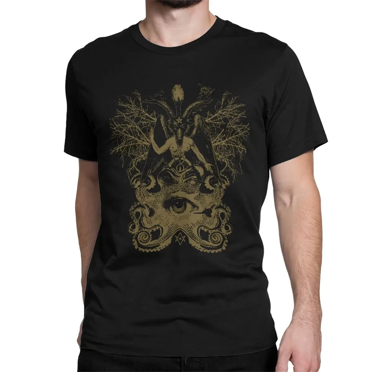 Baphomet Pentagram T-Shirt mężczyźni kobiety Baphomet Satan czary Vintage bawełniana koszulka z wycięciem pod szyją T Shirt ubrania na prezent