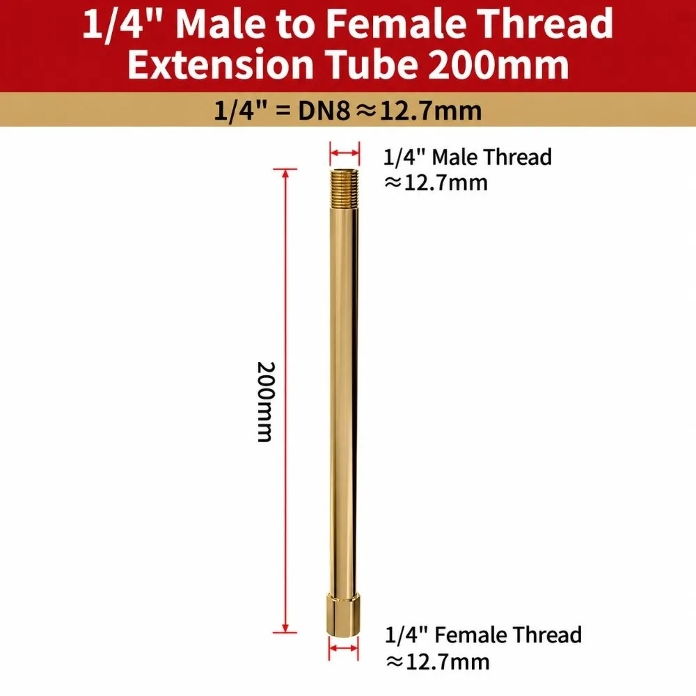 BSPT Thread Brass Extension Nipple 50mm-200mm Hex Head Design Male Female Fitting 1/8