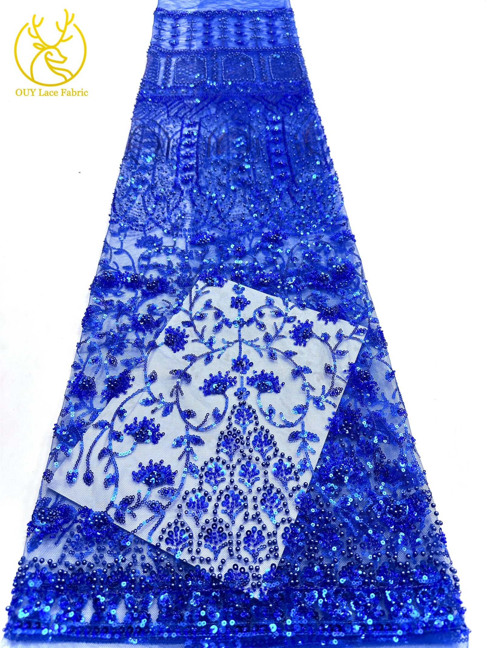 Afrikanischer Perlenstickerei-Spitzenstoff 2026 Hochwertiger Nigerianischer Pailletten-Spitzenstoff Französischer Braut-Hochzeits-Abendkleid-Nähstoff 5Y – Detail 24