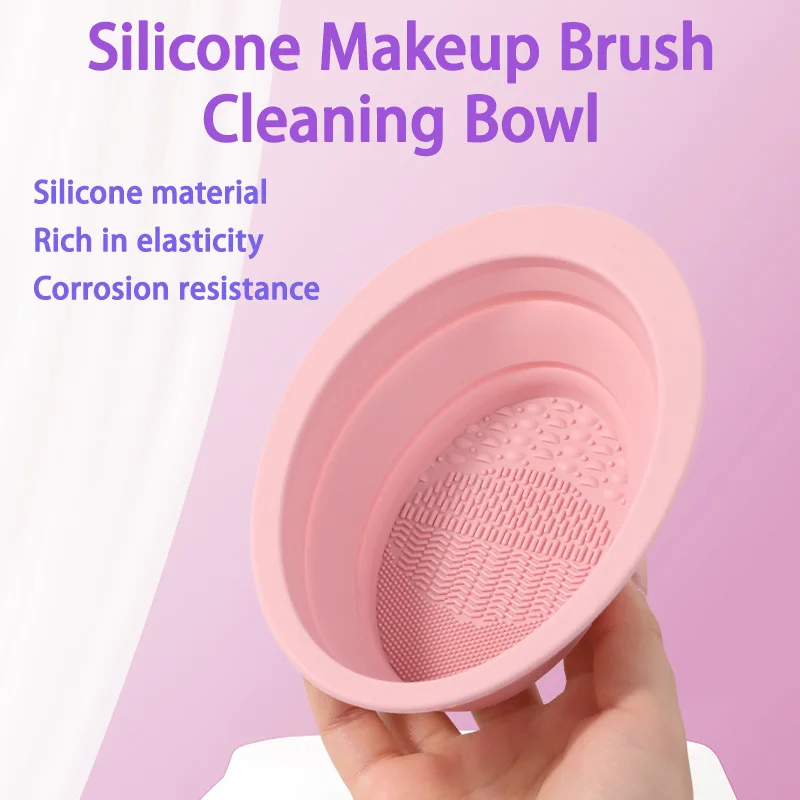Soft Elastic Silicone Makeup Brush Washing Bowl Multi Texture Scrub Mat Inside Reusable Cosmetic Brush Cleaner Bowl Portable Travel Makeup Brush Cleaning Tool