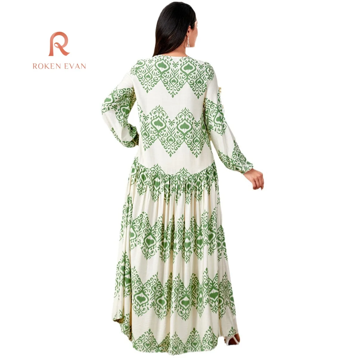 ROKEN EVAN 2024 Middle East Muslim new women\'s dress long sleeve elegant printed dress  e-commerce clothing